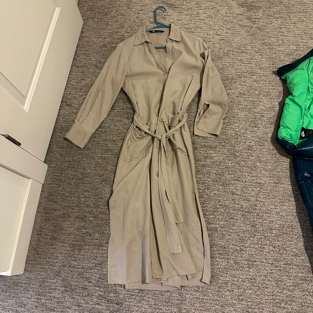 Zara Beige Long Sleeve Dress